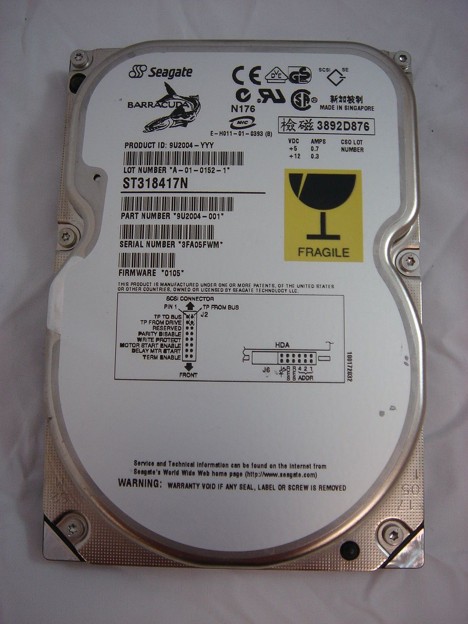 Seagate 18.4GB SCSI 50 Pin 7200rpm 3.5in HDD ( 9U2004-001 ST318417N ) USED