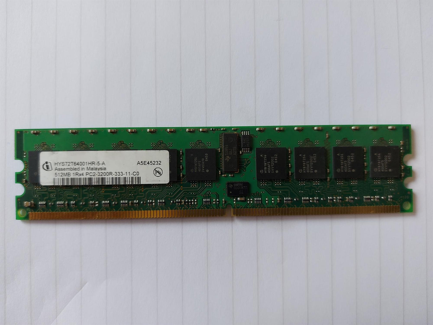 Infineon 512MB PC2-3200 DDR2-400MHz ECC Registered CL3 240-Pin DIMM ( HYS72T64001HR-5-A ) REF