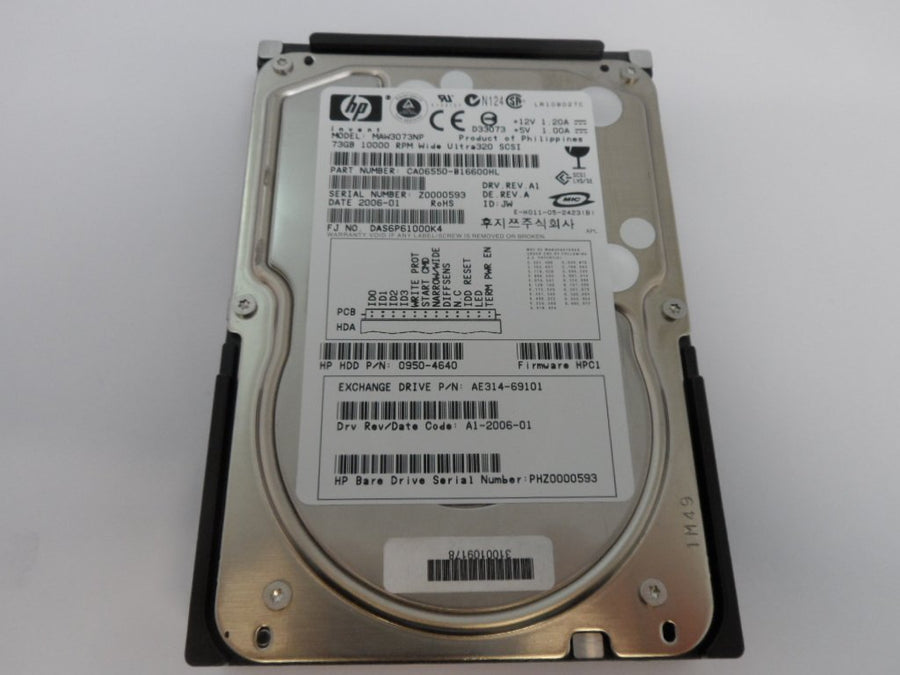 Fujitsu HP 73Gb SCSI 68 Pin 10Krpm 3.5in HDD ( CA06550-B16600HL MAW3073NP 0950-4640 AE314-69101 ) REF
