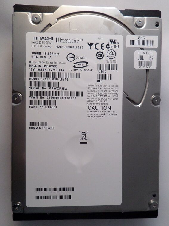 HGST Hitachi Ultrastar 300GB 10K Fibre Channel 3.5in HDD ( 17R6381 HUS103030FLF210 ) REF