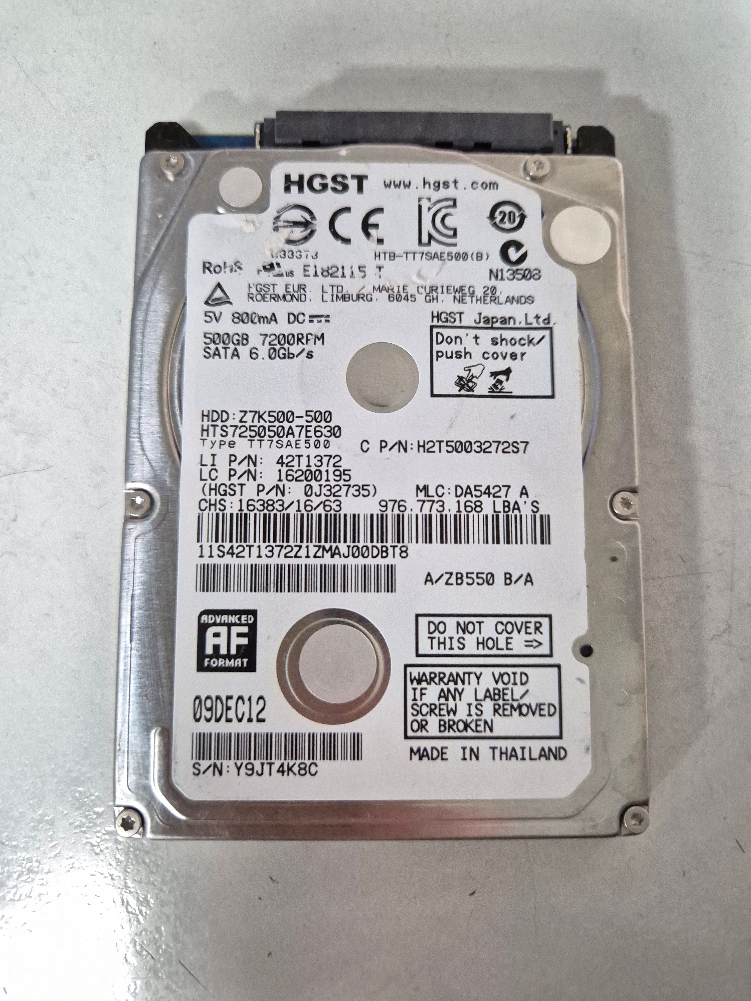 Hitachi Lenovo 500GB SATA 7200rpm 2.5in HDD ( 0J32735 HTS725050A7E630 H2T5003272S7 42T1372 16200195 ) USED
