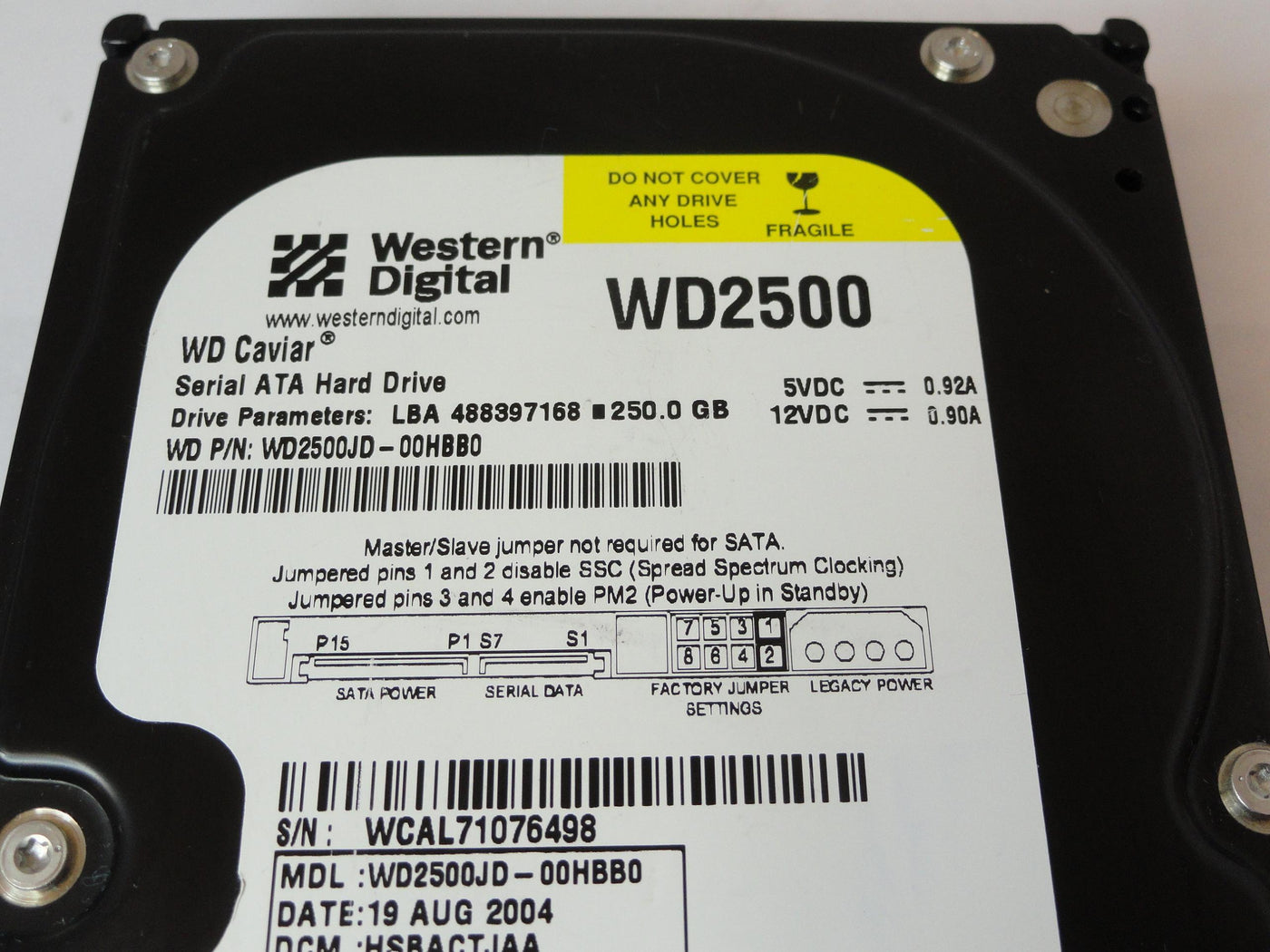 WD2500JD-00HBB0 - Western Digital 250Gb SATA 7200rpm 3.5in HDD - Refurbished