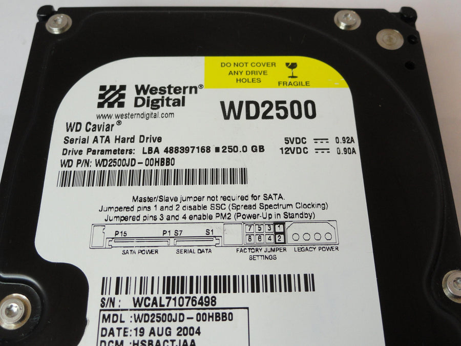WD2500JD-00HBB0 - Western Digital 250Gb SATA 7200rpm 3.5in HDD - Refurbished