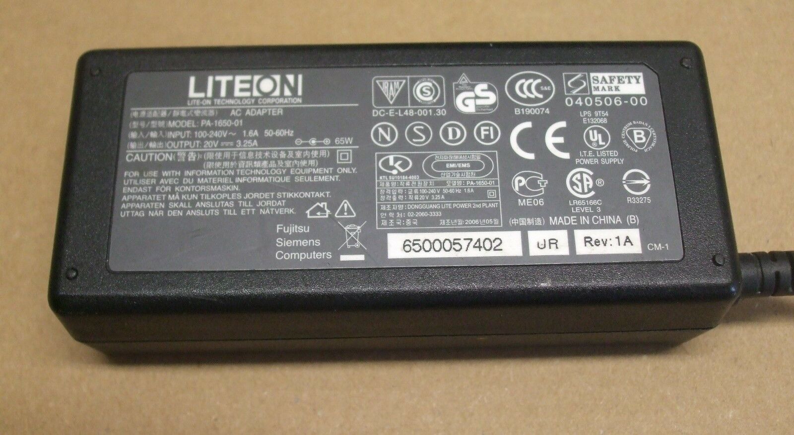 LITEON AC ADAPTOR (PA 1650 01 USED)
