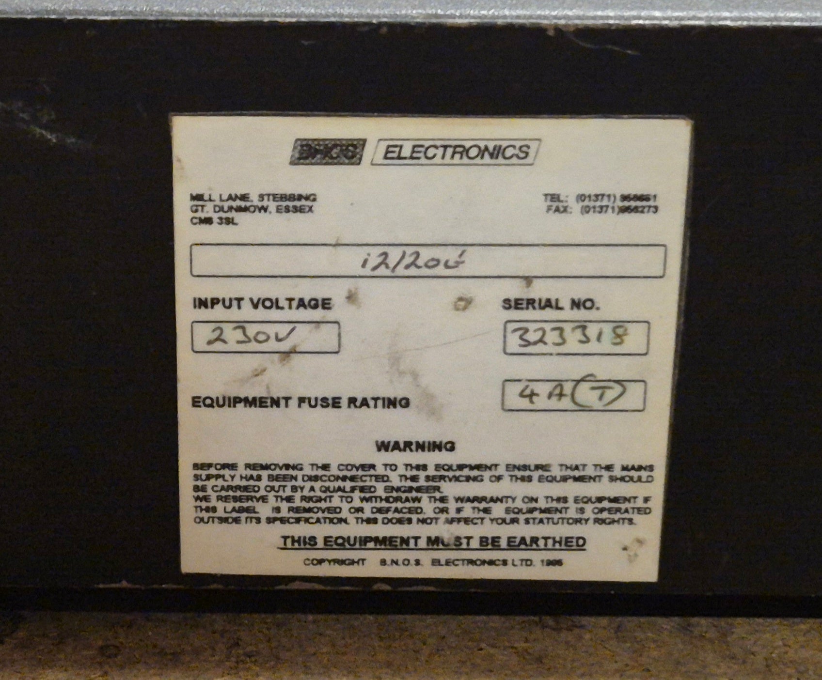 BNOS Electronics Type 12/20E 13.8VDC 20AMPS Liner Power Supply USED