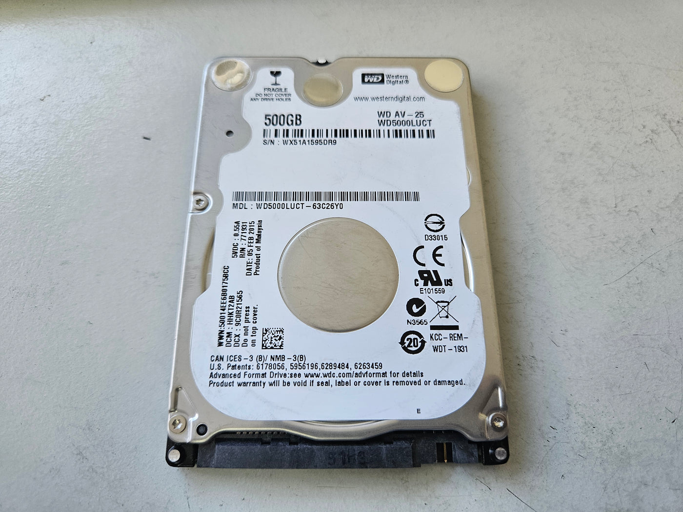 Western Digital 500GB 5400RPM SATA 2.5in HDD ( WD5000LUCT-63C26Y0 ) USED