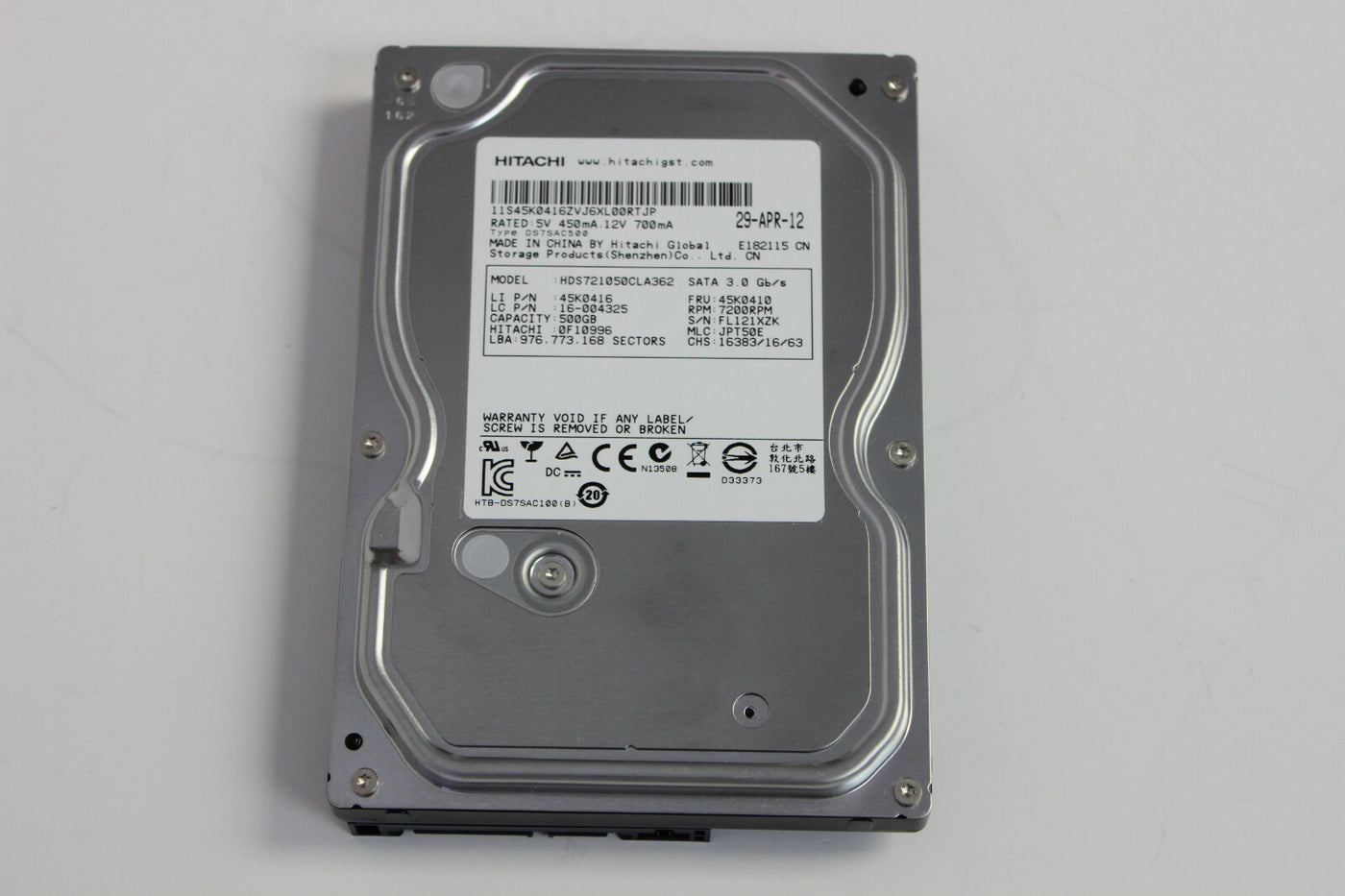 Hitachi IBM 500GB SATA 7200rpm 3.5in HDD ( 0F10996 HDS721050CLA362 45K0410 45K0416 ) REF