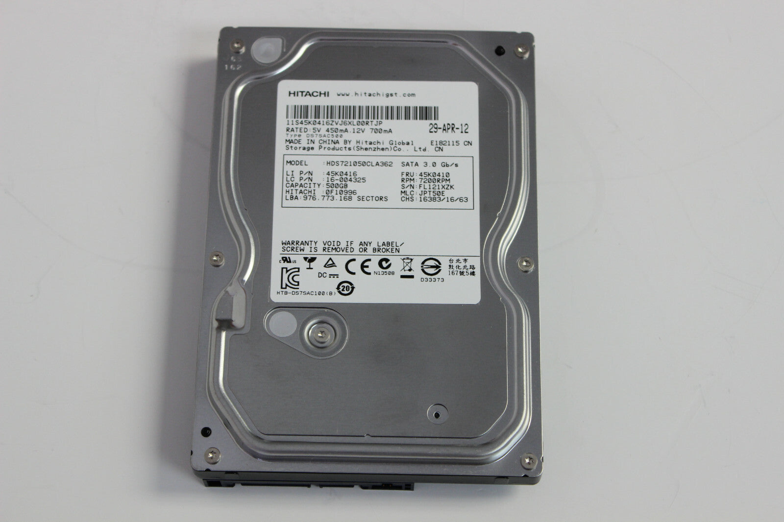 Hitachi IBM 500GB SATA 7200rpm 3.5in HDD ( 0F10996 HDS721050CLA362 45K0410 45K0416 ) REF