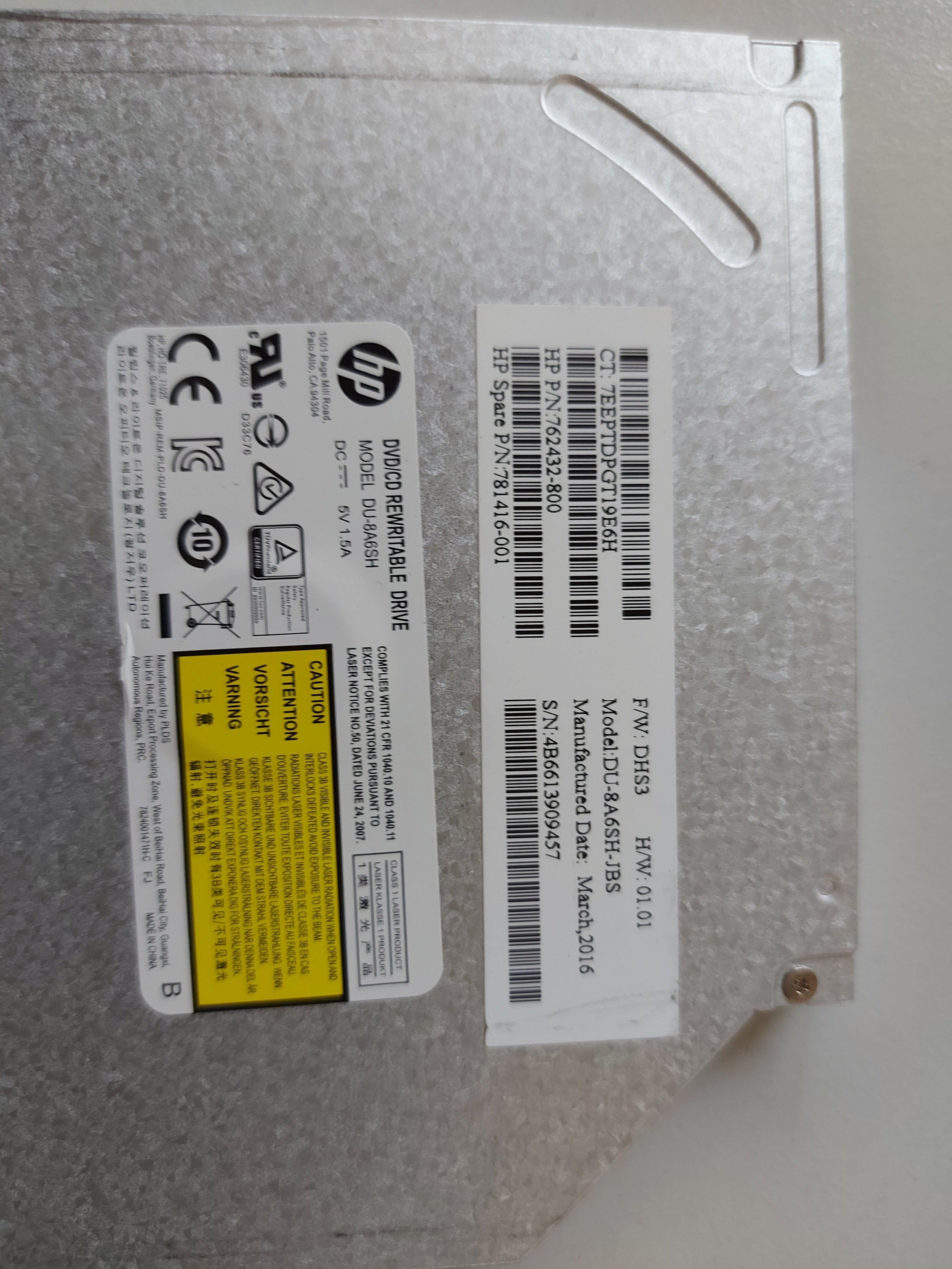 HP DU-8A6SH-JBS DVD/CD re-writable internal DVD-RW optical disk drive 762432-800