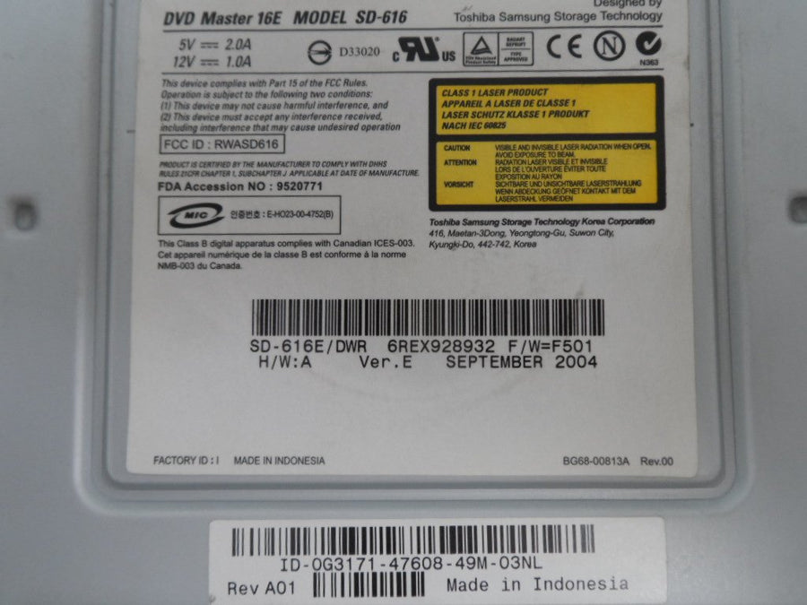 Toshiba/Samsung 16x DVD Master 16e DVD Drive ( SD-616  USED )