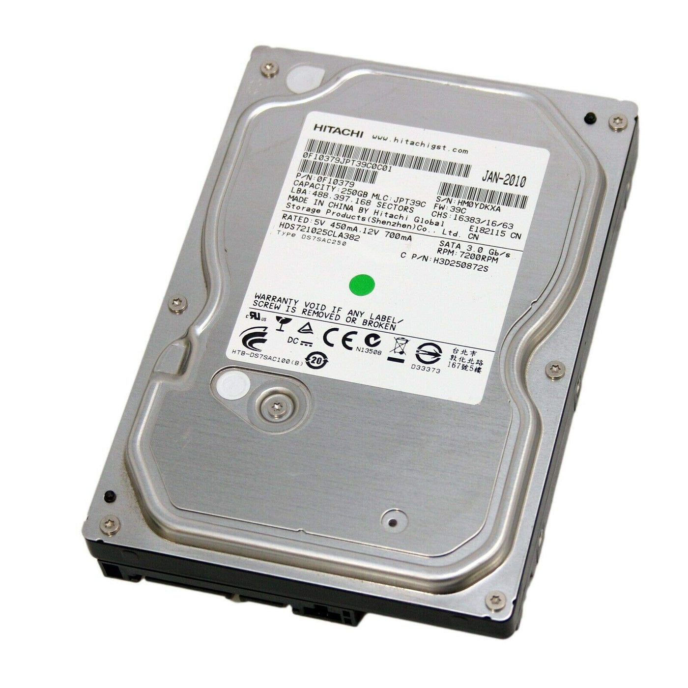 Hitachi HP 3.5in 250GB SATA 7200RPM HDD ( HDS721025CLA382 588597-001 ) USED