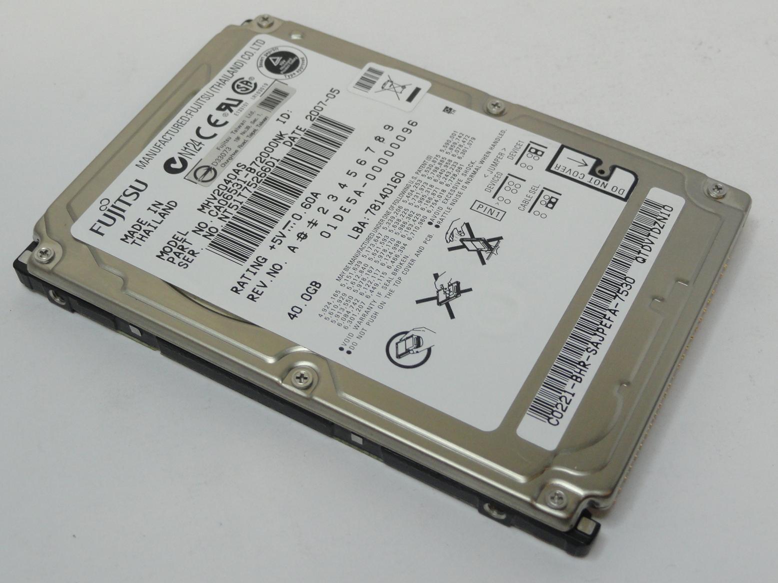 MHV2040AS - Fujitsu 40GB IDE 5400pm 2.5in HDD - Refurbished