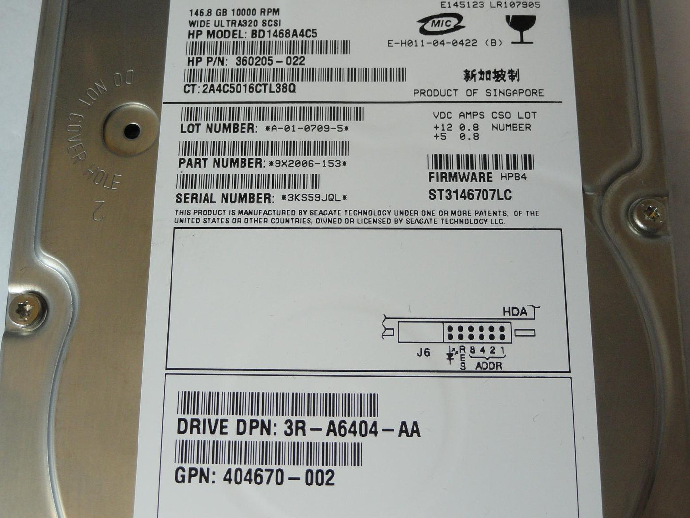 PR23043_9X2006-153_Seagate HP 146Gb SCSI 80 Pin 10Krpm 3.5in HDD - Image3