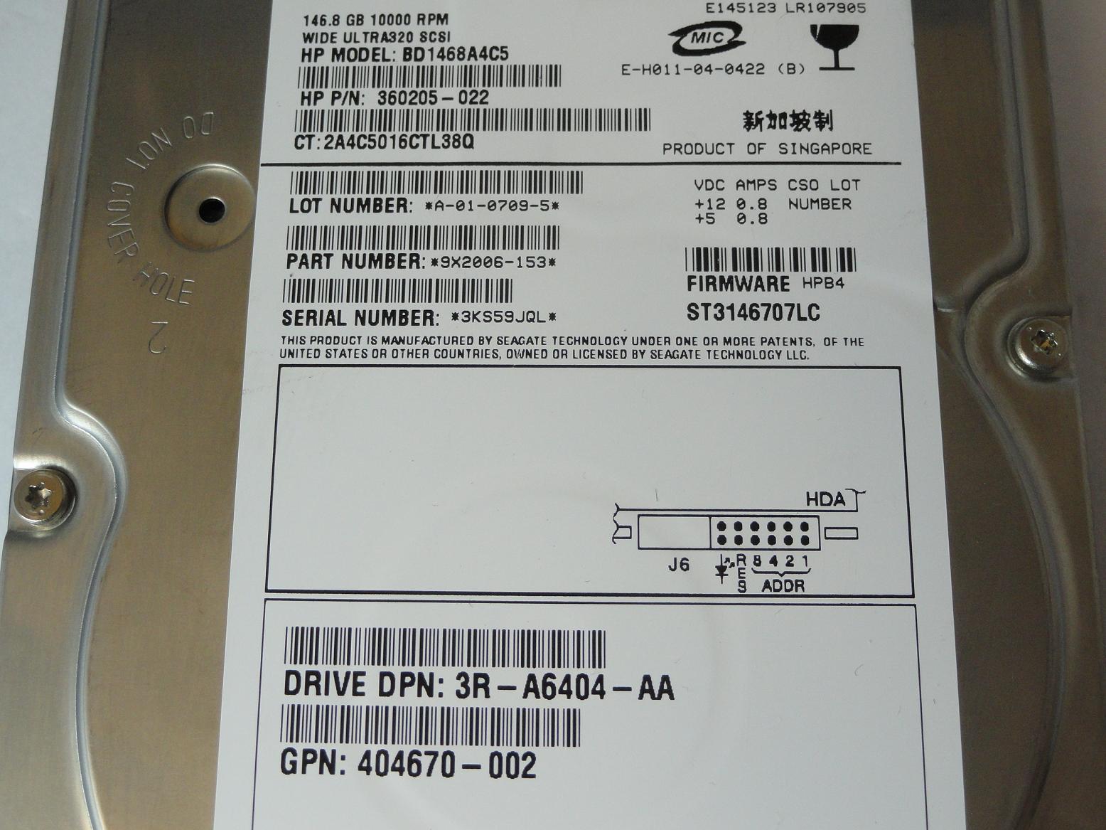 PR23043_9X2006-153_Seagate HP 146Gb SCSI 80 Pin 10Krpm 3.5in HDD - Image3