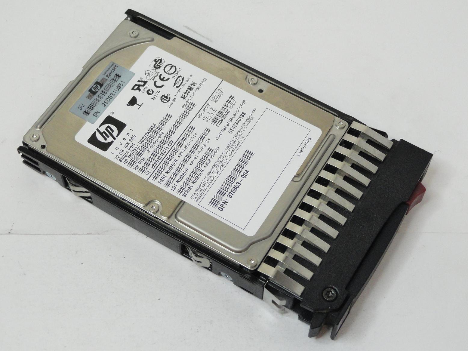 9Y4066-131 - Seagate HP 72GB SAS 15Krpm 2.5in HDD in Caddy - Refurbished