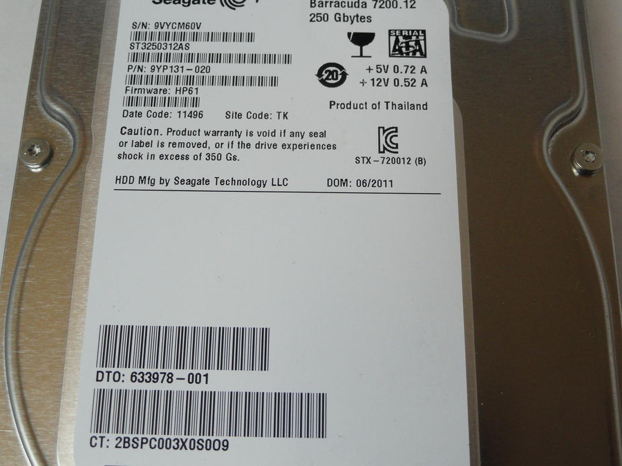 PR22893_9YP131-020_Seagate HP 250Gb SATA 7200rpm 3.5in HDD - Image2
