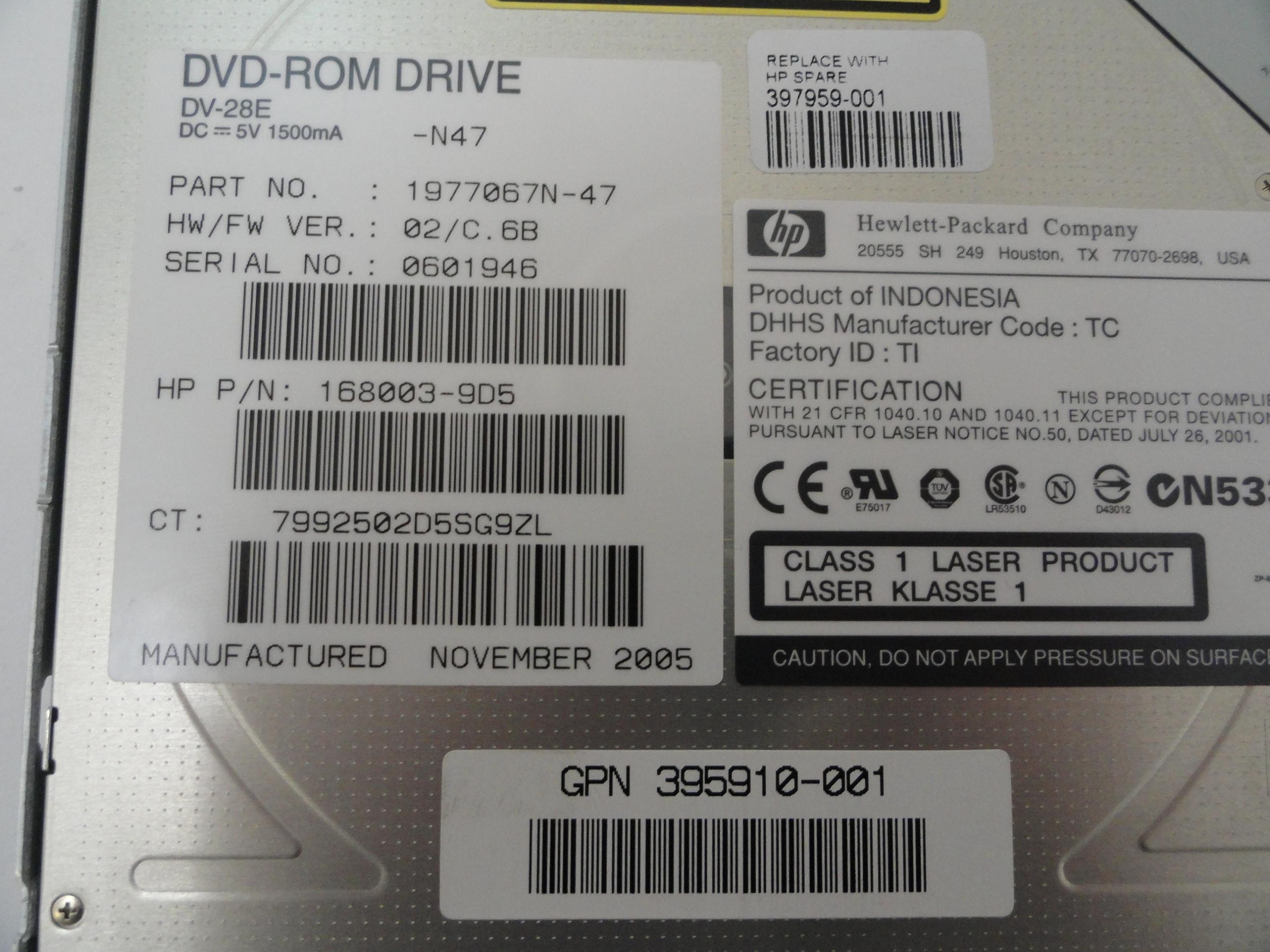 168003-9D5 - HP / Teac Black 5.25in Slimline DVD Drive - Refurbished