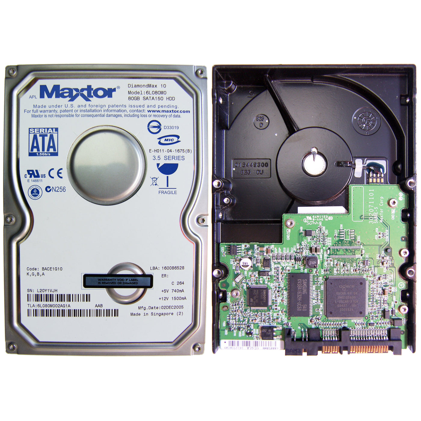 Maxtor 80GB SATA 7200rpm 3.5in HDD ( 6L080M0 ) REF