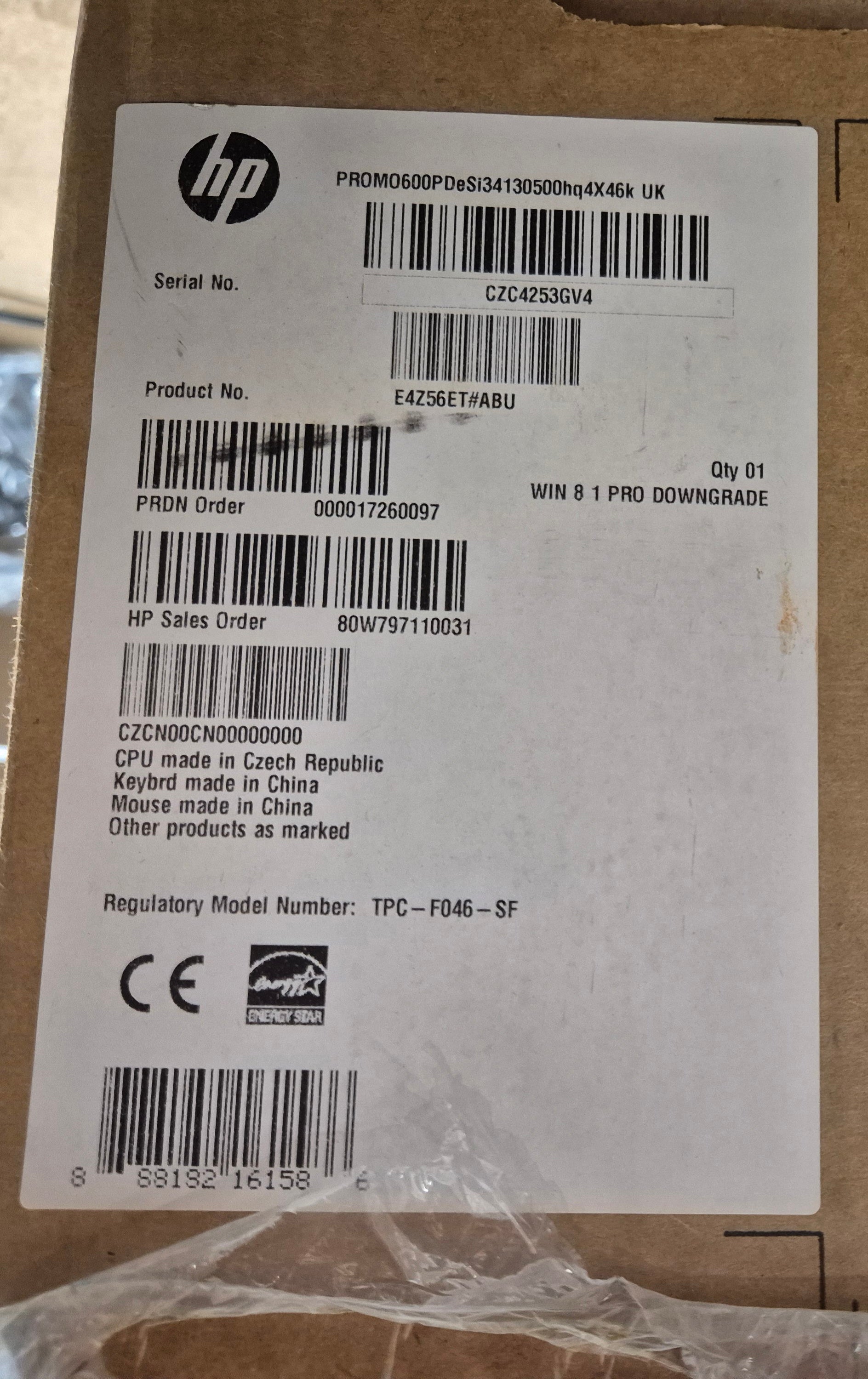 HP ProDesk 600 G1 SFF 500GB HDD DVD 4GB RAM i3-4130 3.4GHz NO OS w/ k.board ( E4256ET#ABU ) USED