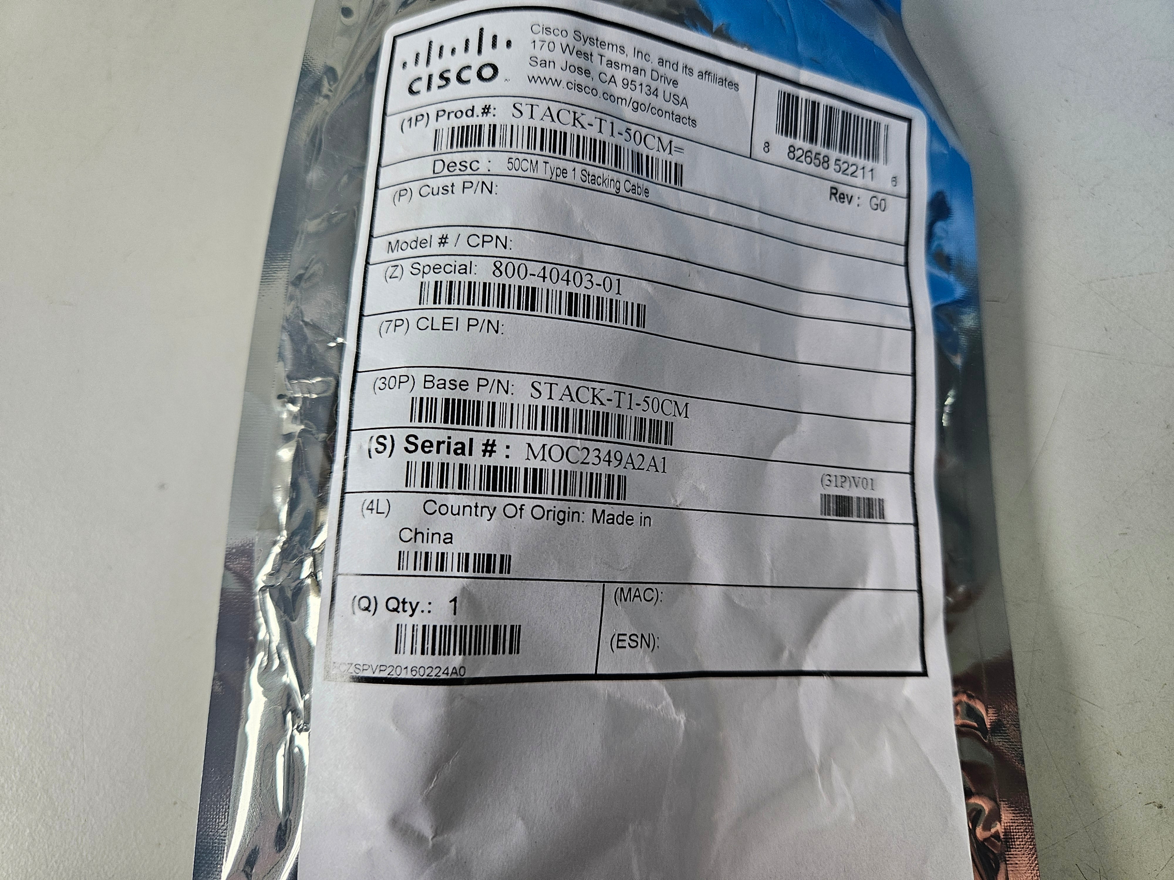 Cisco StackWise 480 50cm Type 1 Stacking Cable ( STACK-T1-50CM 800-40403-01 ) NEW