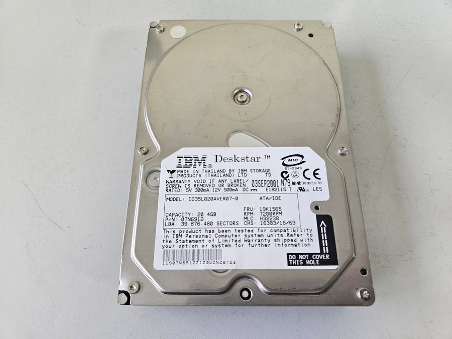 IBM 20.4GB 7200RPM IDE 3.5in HDD ( IC35L020AVER07-0 07N6912 19K1565 ) USED