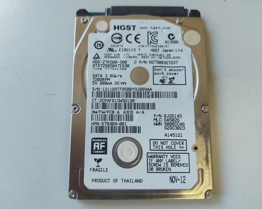 Hitachi HP 500GB 7200rpm SATA 2.5in HDD ( HTS725050A7E630 0J26145 678309-001 ) REF