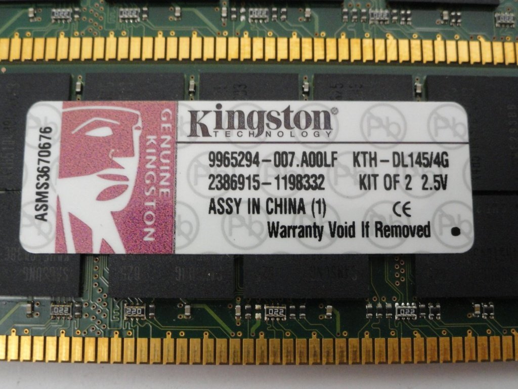 9965294-007.A00LF - Kingston 4Gb (2X 2Gb) PC3200 CL3 DDR-400 ECC Reg RAM Kit - Refurbished