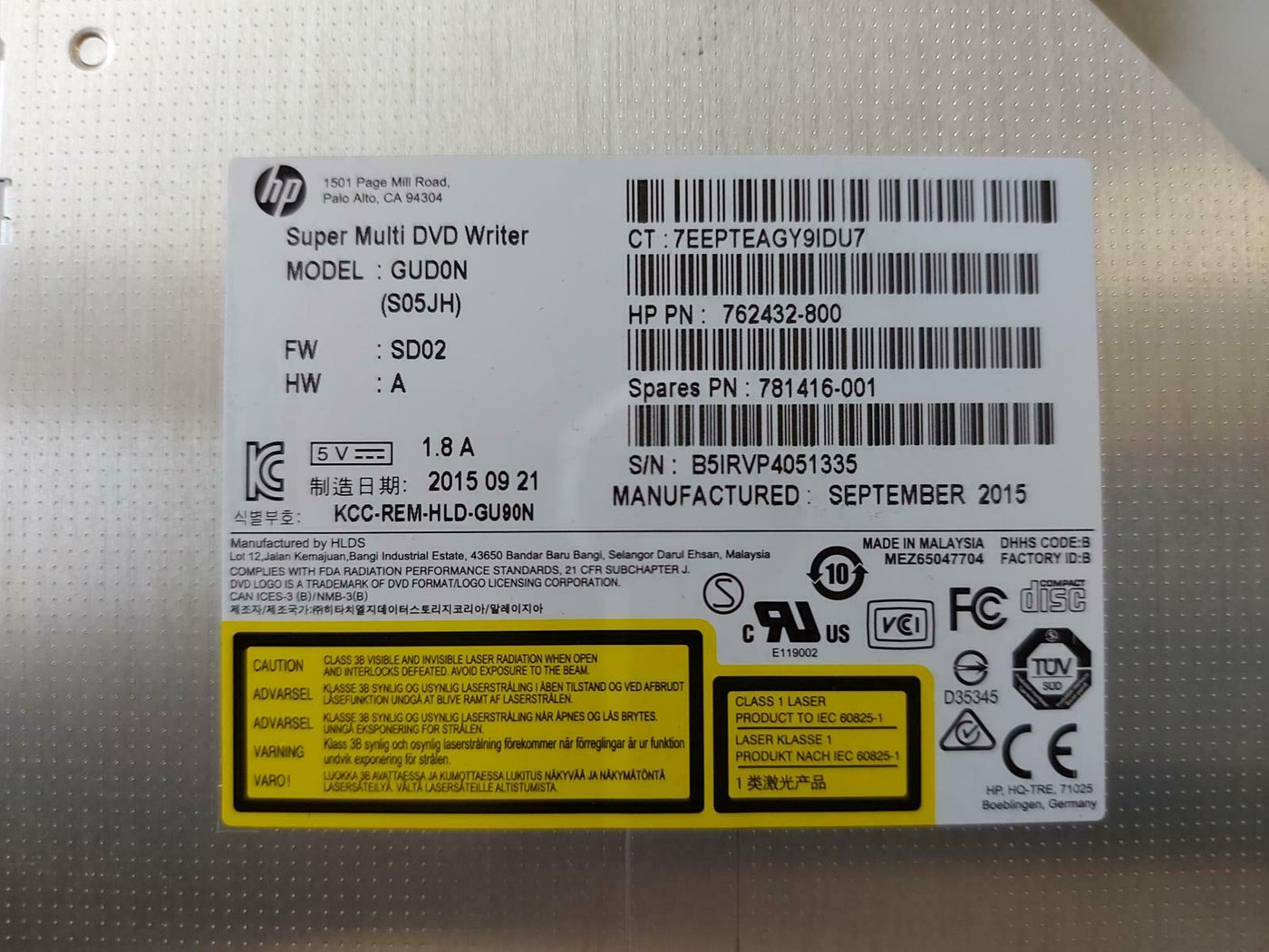 HP Optical Multi DVD Writer RDL RW DVD+R DL drive GUD0N S05JH 762432-800