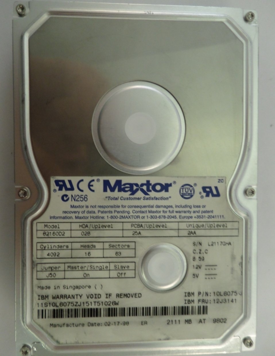 PR03814_82160D2_Maxtor 2.1Gb IDE 5200rpm 3.5in HDD - Image2