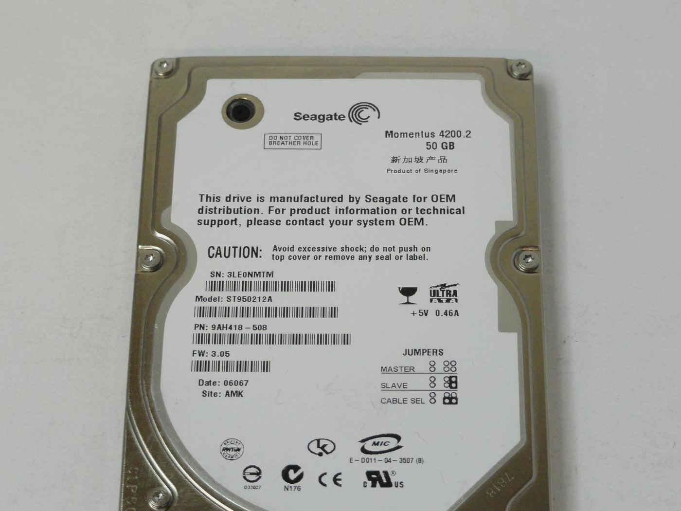 Seagate 50GB IDE 4200rpm 2.5in HDD ( 9AH418-508 ST950212A ) REF