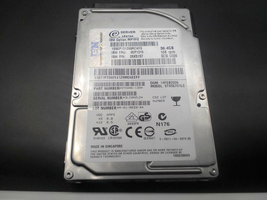 Seagate IBM Savvio 36GB SCSI 68PIN 10kRPM 2.5" HDD ( ST936701LC 90P1312 90P1315 26K5157 ) REF