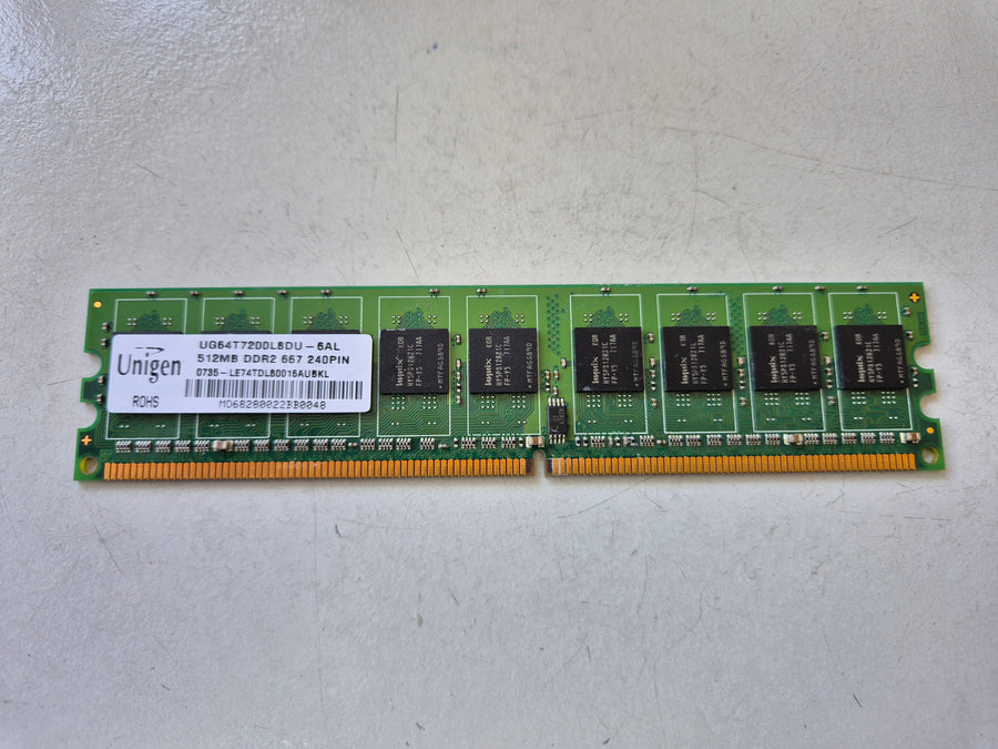 Unigen 512MB PC2-5300 DDR2-667MHz non-ECC Unbuffered CL5 240-Pin DIMM ( UG64T7200L8DU-6AL ) REF