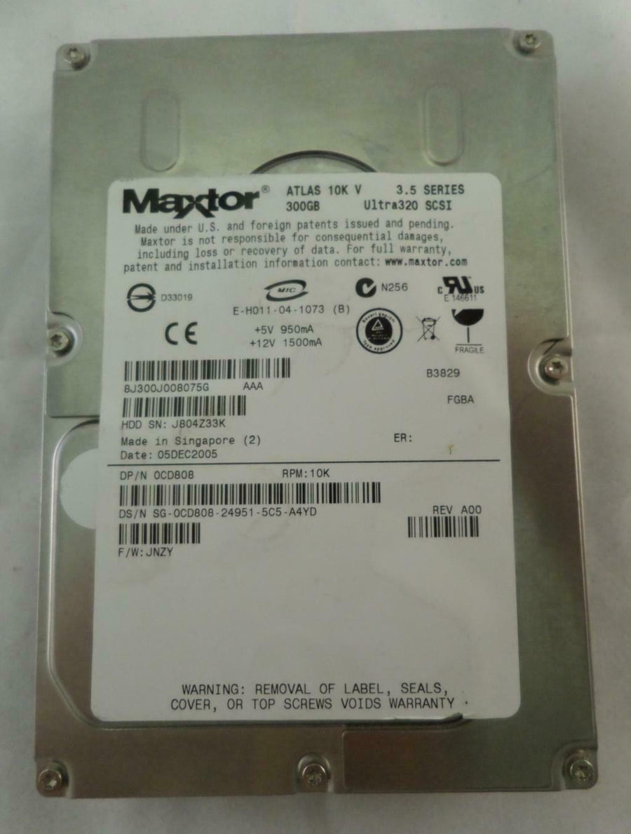 Maxtor Dell 300GB SCSI 80 Pin 10Krpm 3.5" HDD ( 8J300J0 0CD808 ) REF