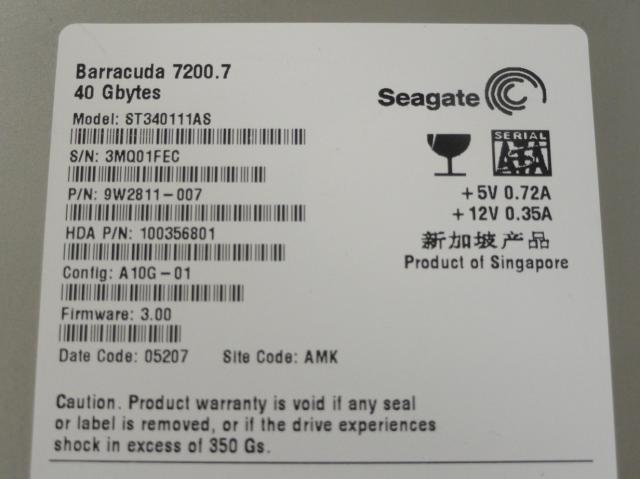 Seagate 40Gb SATA 7200rpm 3.5in HDD ( ST340111AS 9W2811-007 ) USED