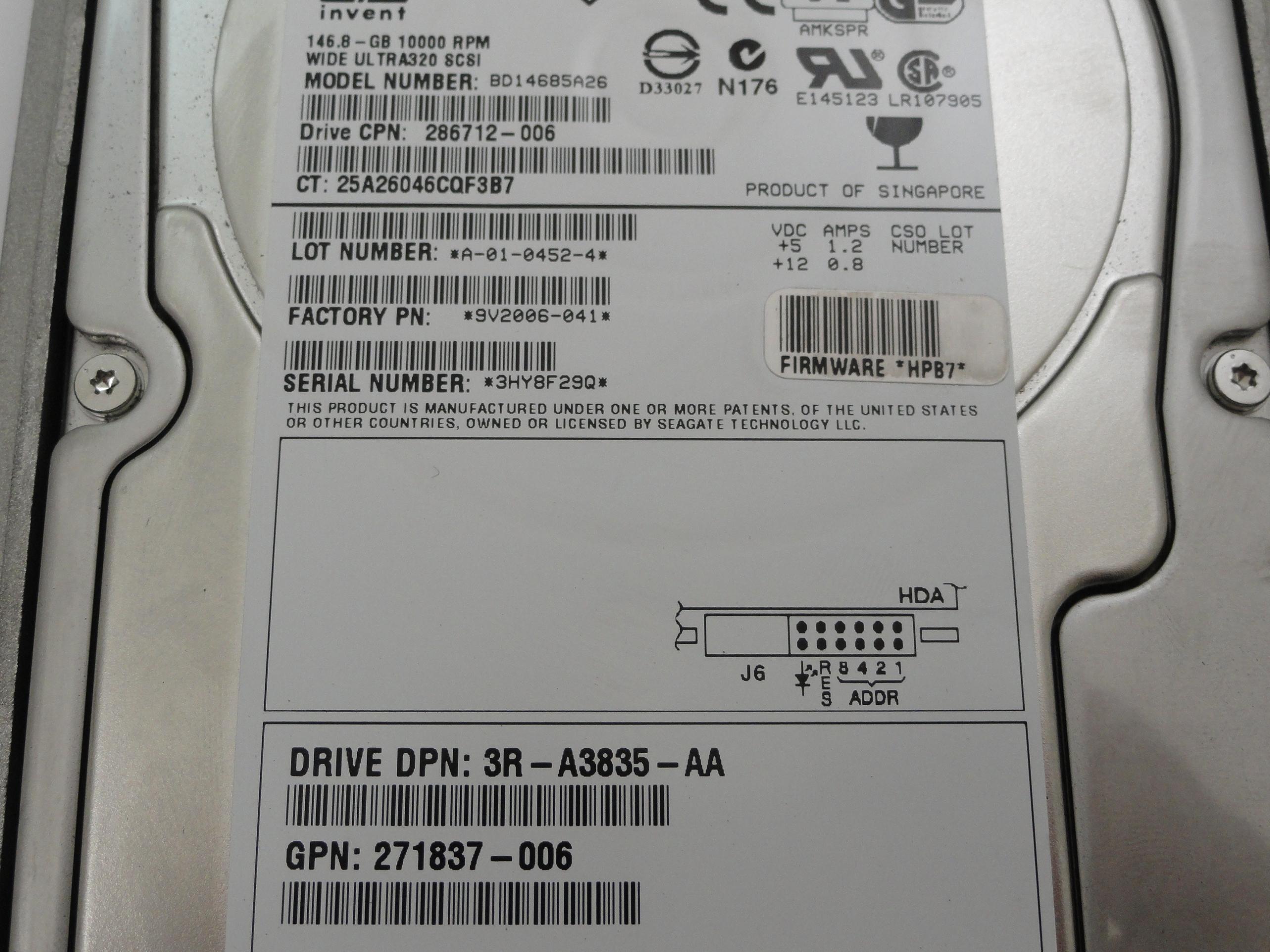 PR22825_9V2006-041_Seagate HP 146.8GB SCSI 80 Pin 10Krpm 3.5in HDD - Image2