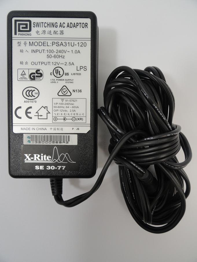 Phihong  X RITE AC/DC Power Adaptor 240 V 1 A OUT 12V 2.5A ( PSA31U-120  USED ) )