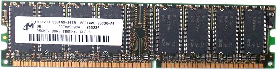 Micron 256MB DDR-266MHz PC2100 184Pin CL2.5 NonECC Unbuffered DIMM ( MT8VDDT3264AG-265B1 ) REF