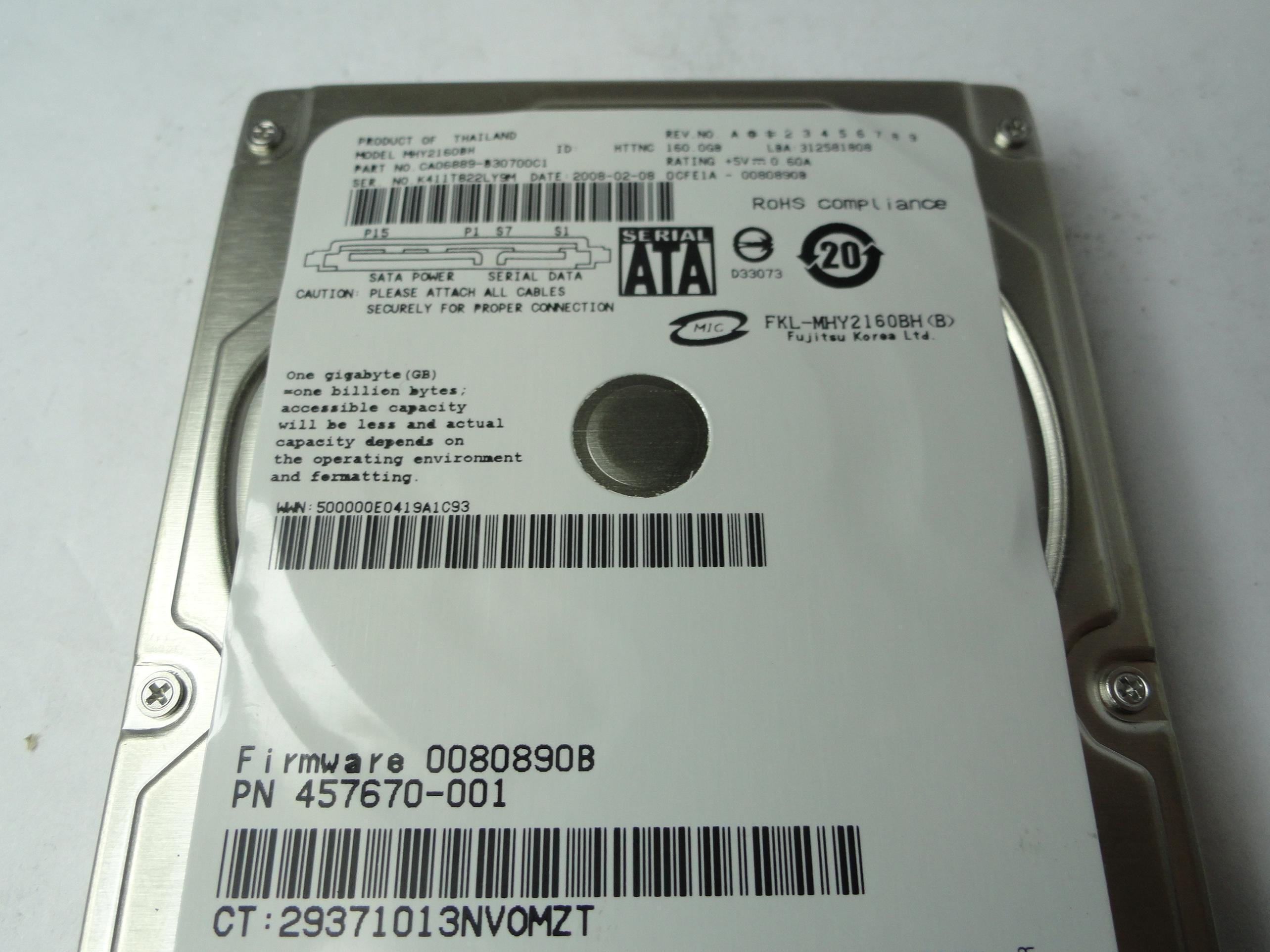 CA06889-B30700C1 - Fujitsu HP 160Gb SATA 5400rpm 2.5in HDD - Refurbished