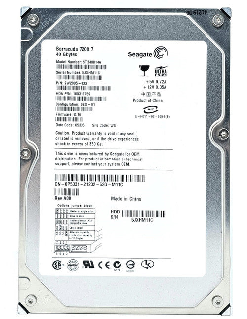 Seagate Dell 40Gb IDE 7200RPM 3.5" HDD ( 9T6002-132 ST340016A 09P516 ) REF