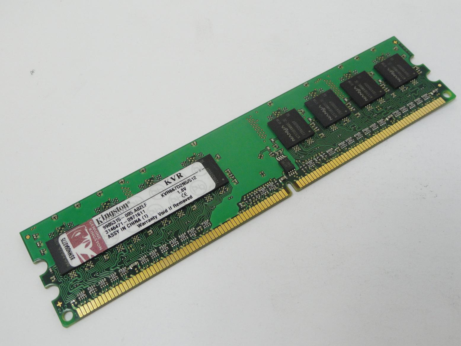 9905315-005.A02LF - Kingston 512MB PC2-5300 DDR2-667MHz non-ECC Unbuffered CL5 240-Pin DIMM Memory - Refurbished