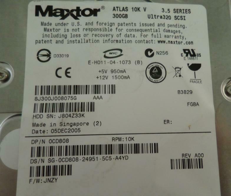 Maxtor Dell 300GB SCSI 80 Pin 10Krpm 3.5" HDD ( 8J300J0 0CD808 ) REF