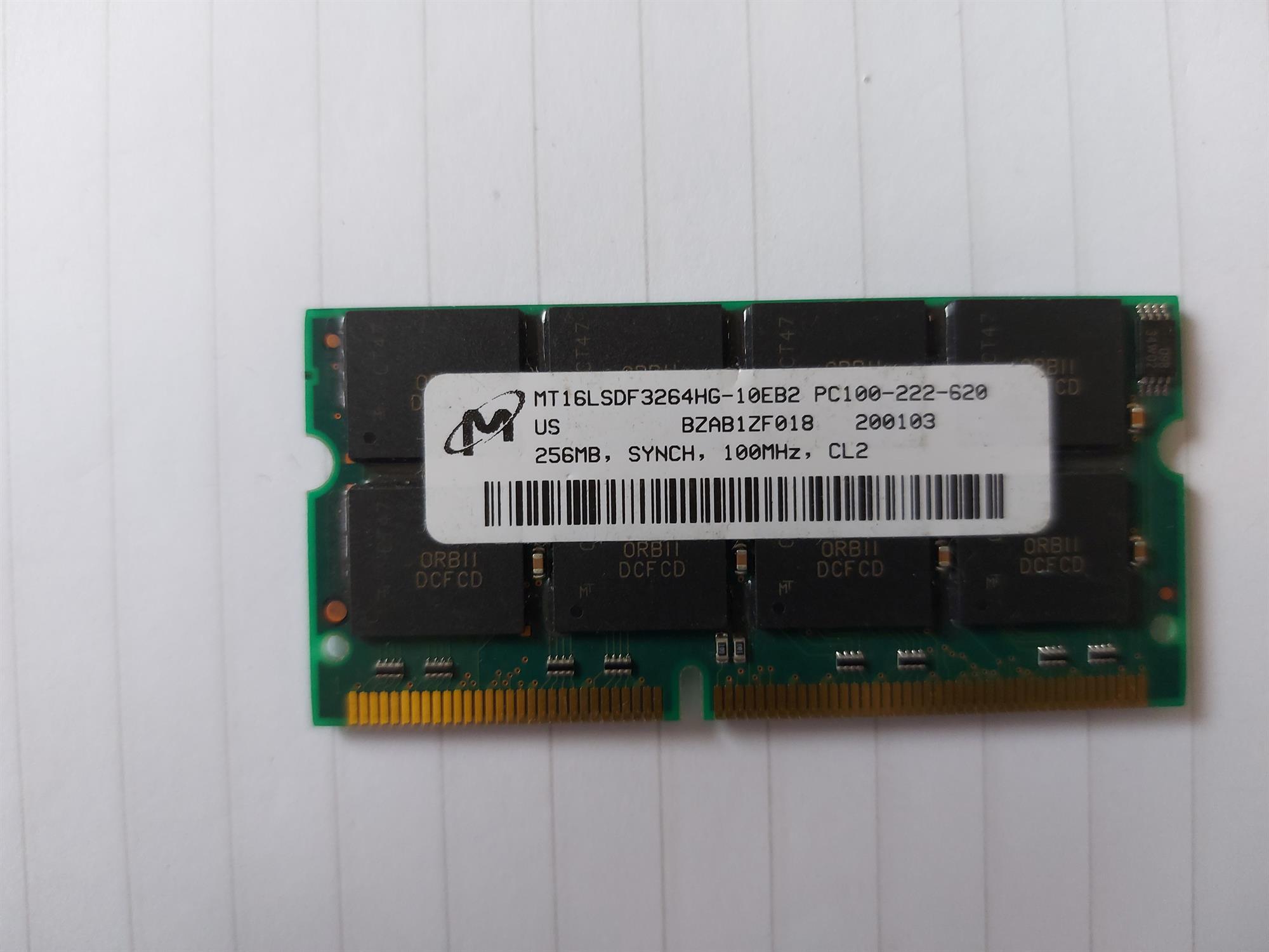 Micron/HP 256MB PC100 100MHz non-ECC Unbuffered CL2 144-Pin SDRAM SoDimm Memory Module (MT16LSDF3264HG-10EB2 33L3070)