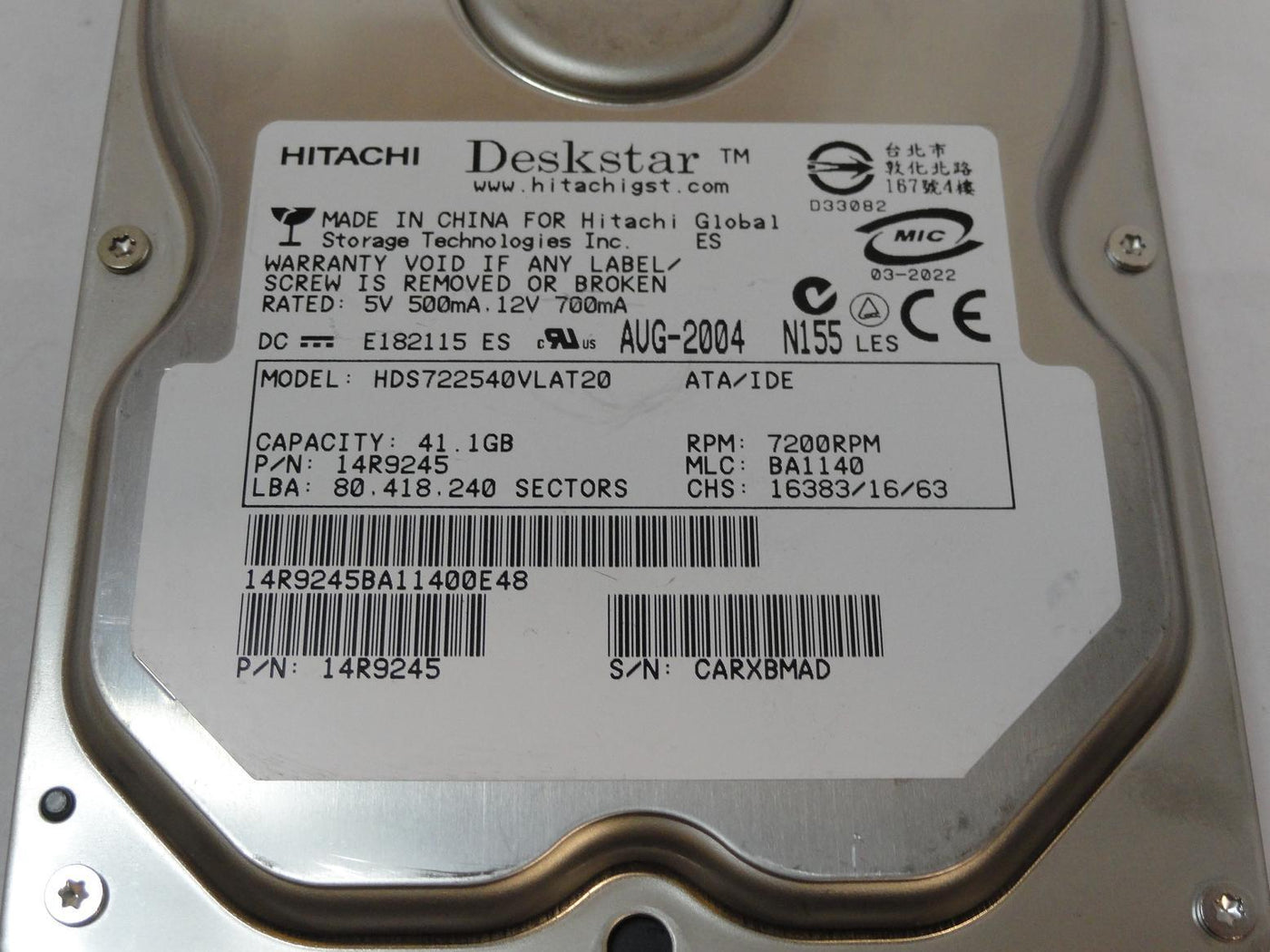 PR00279_14R9245_Hitachi 41.1GB IDE 7200rpm 3.5in HDD - Image3