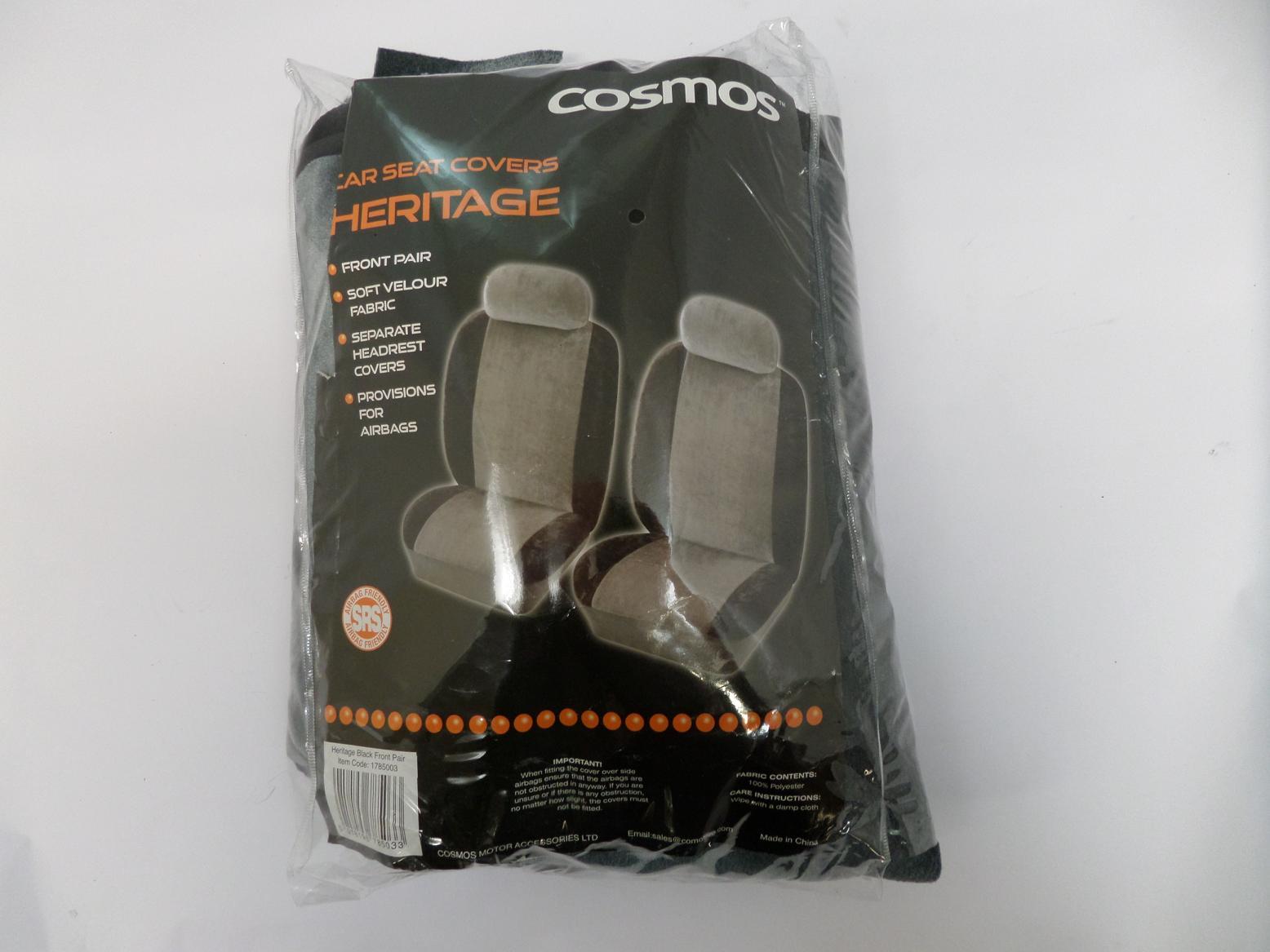 1785003 - Cosmos Heritage 2 x Front Car Seat Covers - Grey & Black - NOB