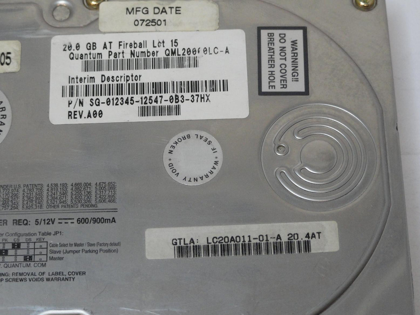 Quantum Dell 10GB IDE 7200rpm 3.5in HDD ( LC20A011 QML20000LC-A 012345 ) USED