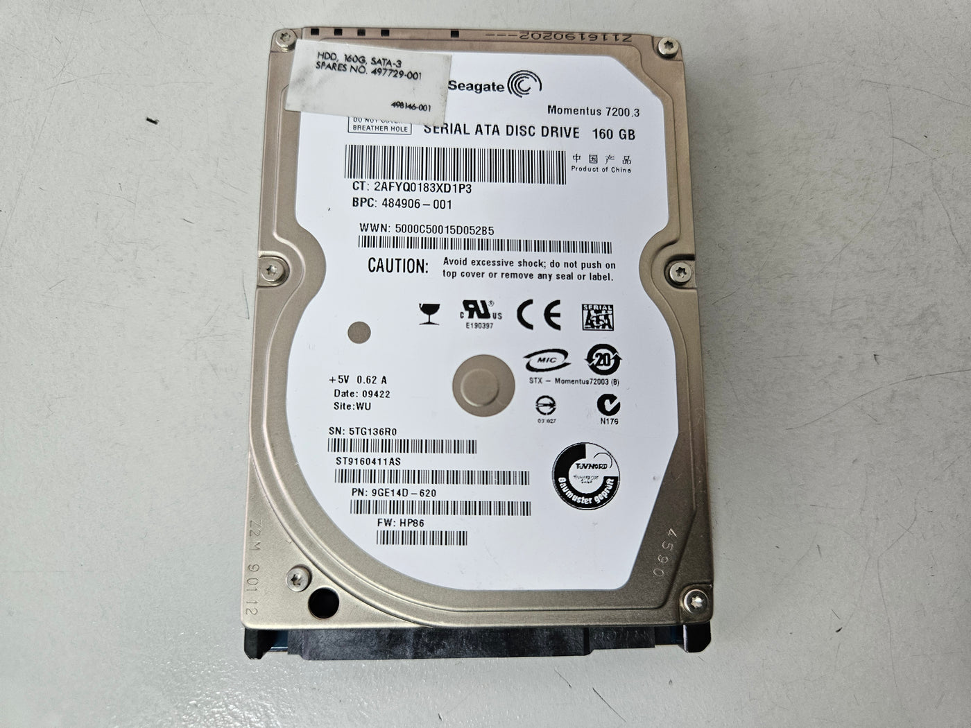 Seagate HP 160GB 7200RPM SATA 2.5in HDD ( ST9160411AS 9GE14D-620 484906-001 ) REF