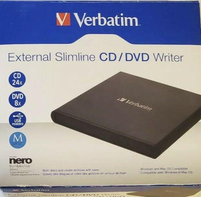 Verbatim External Slimline USB 2.0 Mobile CD/DVD Writer Black ( 98938 USED)