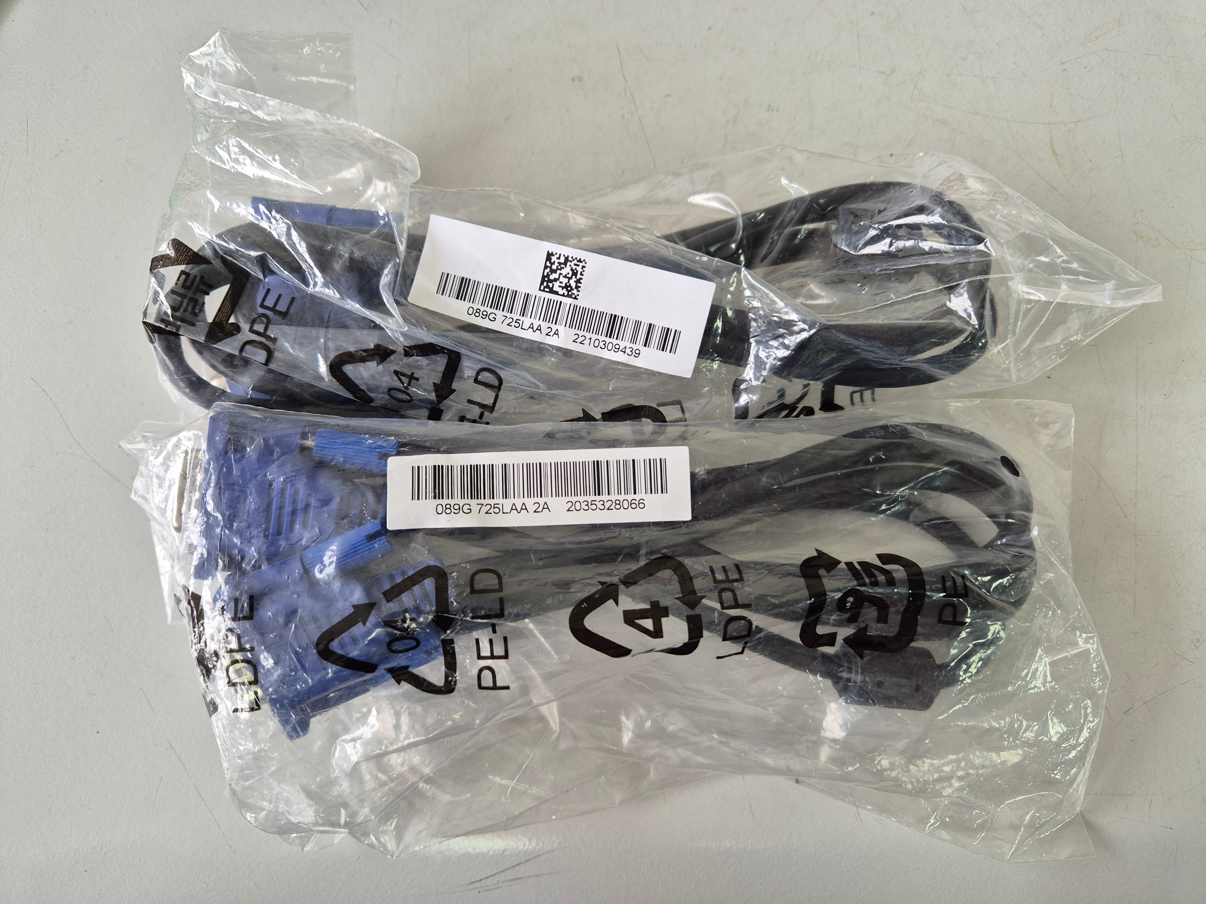 2-PACK Generic 15-Pin 1.5m Male to Male VGA Cable ( 089G 725LAA 2A ) NEW