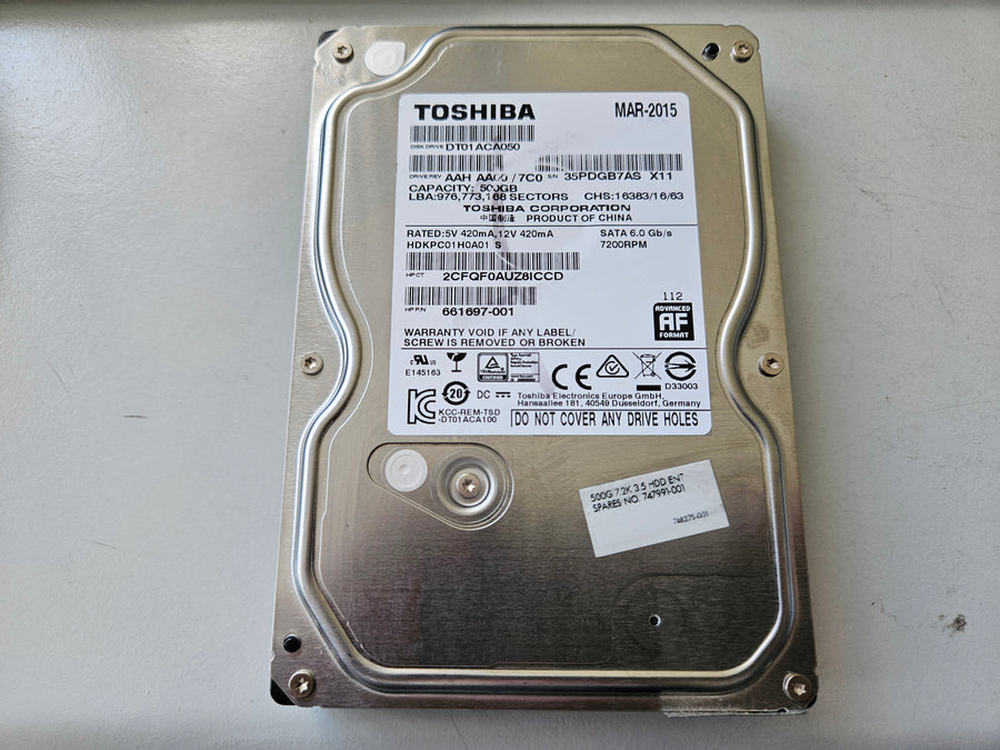 Toshiba HP 500GB 7200RPM SATA 3.5in HDD ( DT01ACA050 HDKPC01H0A01 661697-001 ) USED