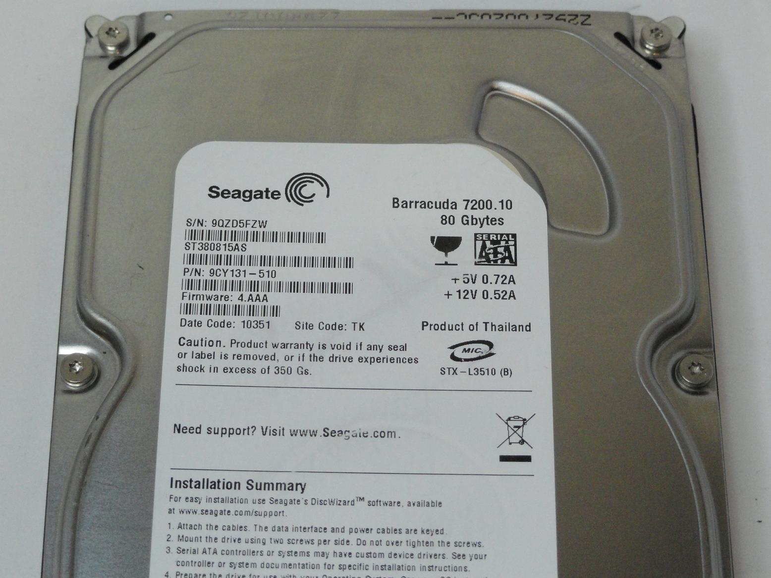 PR24736_9CY131-510_Seagate 80GB SATA 7200rpm 3.5in HDD - Image3